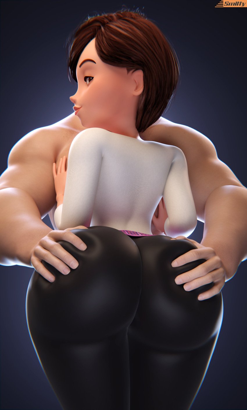 1boy 1girls 3d 3d_(artwork) ass big_ass bob_parr brown_eyes brown_hair bubble_butt canon_couple disney elastigirl female fully_clothed_female grabbing_ass hands_on_chest helen_parr huge_ass looking_back male milf mr._incredible muscular_male nude_male obscured_face pixar round_ass slim_waist smitty34 squeezing_butt tagme the_incredibles the_incredibles_2 thick_thighs tight_clothing wide_hips yoga_pants