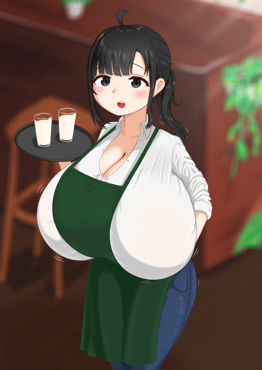 1girls big_breasts black_hair breasts female gigantic_breasts huge_breasts large_breasts massive_breasts oppai_loli rikku_(artist) shortstack solo