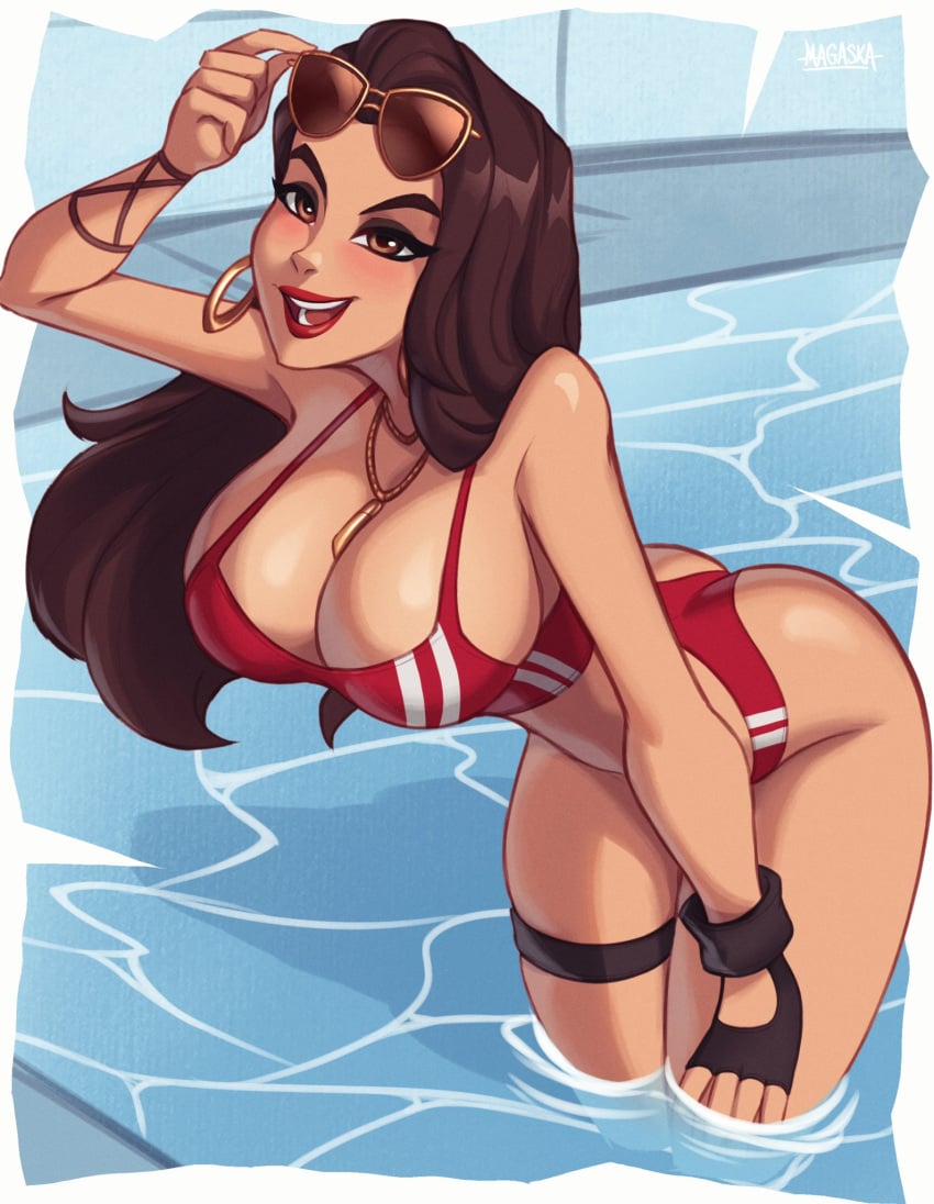 bikini boardwalk_ruby_(fortnite) cleavage excited fingerless_gloves fortnite half_naked happy hoop_earrings lifeguard magaska19 no_bra pool ruby_(fortnite) shiny_skin smile sunglasses sunglasses_on_head swimsuit thick_ass thick_thighs thighs thighs_together wholesome