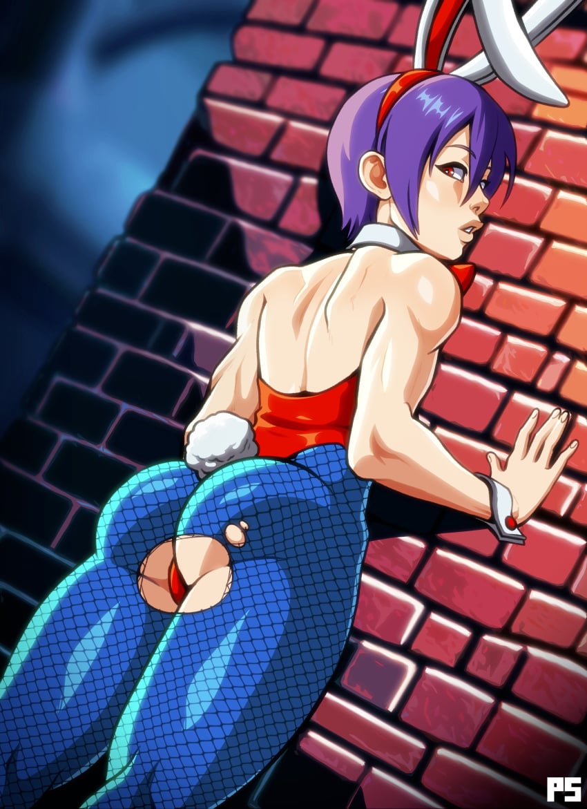 1girls absurd_res against_wall ass blue_pantyhose bunny_ears bunny_tail bunnysuit capcom darkstalkers detached_collar female female_only fishnet_pantyhose leotard lilith_aensland looking_back pantyhose pumpkinsinclair purple_hair red_eyes solo succubus torn_pantyhose wrist_cuffs
