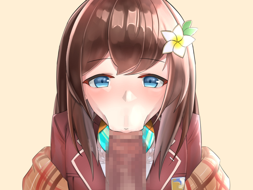 1girls blowjob blue_eyes brown_hair fellatio female hana_macchia looking_at_viewer nijisanji nijisanji_id nijisanji_indonesia penis tmk virtual_youtuber