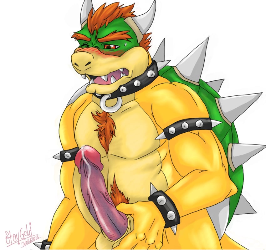 2013 balls bara beige_skin biceps black_eyes blush bowser chest_hair collar cum cum_on_penis erection genital_vent green_shell green_skin hair horn horns king koopa lizard male male_only manly mario_(series) musclegut muscles nintendo nude one_eye_closed open_mouth orange_hair orgasm pecs penis pink_penis pink_skin plain_background purple_penis purple_skin red_eyes red_hair reptile royalty scalie shadow sharp_teeth shell shiny short_hair skin solo spikes spiky_shell squint standing staygold sweat teeth thick thick_penis tongue turtle vein white_background yellow_skin