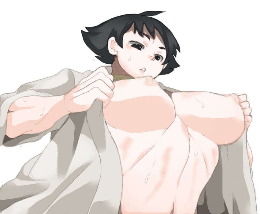 breasts busty capcom cleavage karate makoto_(street_fighter) ribbon_choker ryu_(artist) solo street_fighter street_fighter_iii street_fighter_iii:_3rd_strike sweat sweatdrop sweaty tomboy undressing very_short_hair worms-eye_view