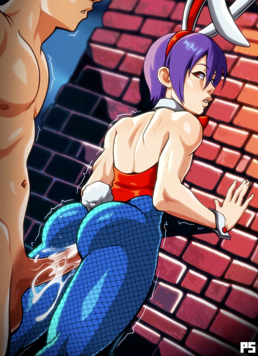 1boy 1girls absurd_res against_wall ass balls blue_pantyhose bunny_ears bunny_tail bunnysuit capcom clothed_female_nude_male cum cum_in_pussy cum_inside cum_through_clothes darkstalkers detached_collar female fishnet_pantyhose forced_in_fabric from_behind leotard lilith_aensland looking_back male nude nude_male pantyhose penetration penetration_through_clothes penis pumpkinsinclair purple_hair red_eyes succubus vaginal_penetration wrist_cuffs