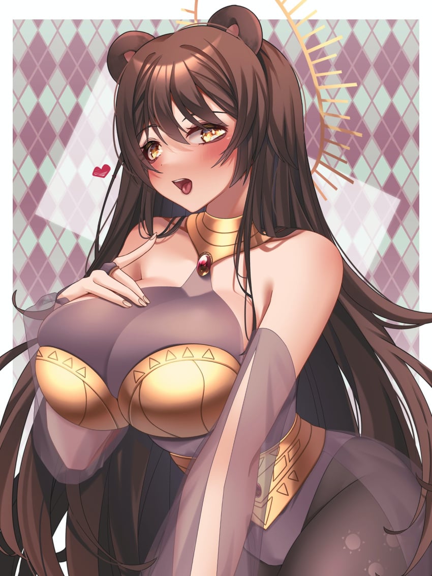 arkythebear(vtuber) ass bear_girl blush brown_hair large_breasts leotard open_mouth pantyhose sheer sheer_clothing shoulders thick_ass thick_thighs thighs tongue_out