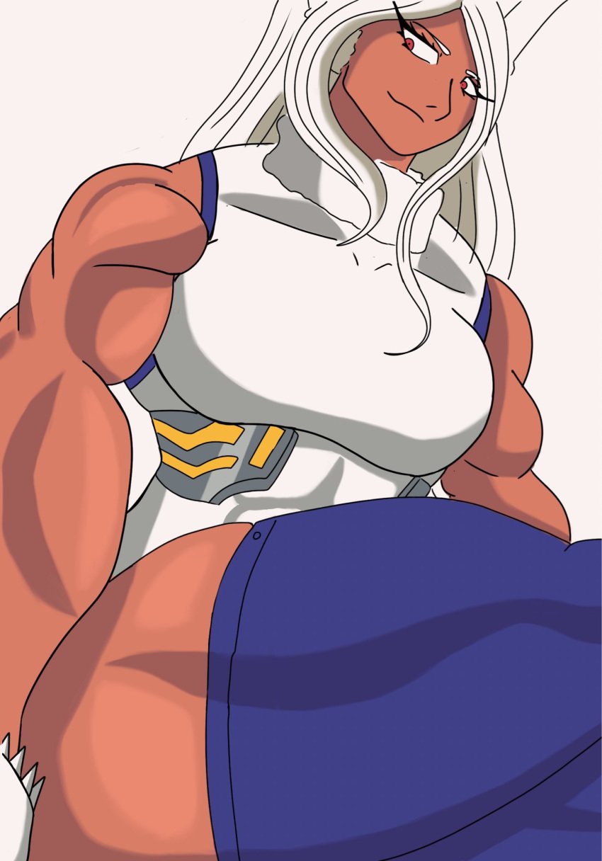 abs athletic_female big_breasts boku_no_hero_academia bunny_ears dark-skinned_female dark_skin digital_drawing_(artwork) digital_media_(artwork) ero_outfit_(mha) female female_focus fit_female fuma95664 kemonomimi large_breasts leotard long_hair mature_female miruko muscular_female my_hero_academia pov rumi_usagiyama slim_waist thick_thighs thighhighs