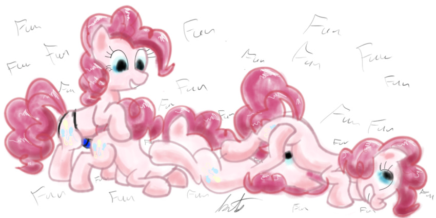 2012 blue_eyes cutie_mark dildo english_text equine female feral friendship_is_magic fun group hair horse insertion kitsuneymg my_little_pony penetration pink_fur pink_hair pinkie_pie_(mlp) pony rough_sketch selfcest sex sex_toy square_crossover strap-on text yuri