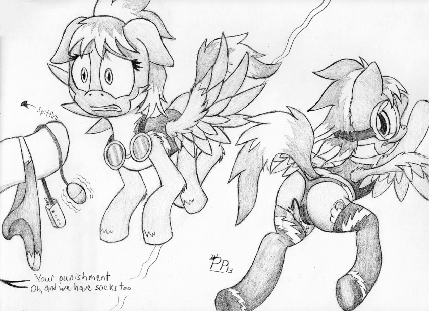 2013 cloud_chaser_(mlp) cutie_mark duo english_text equine eyewear female feral friendship_is_magic goggles horse monochrome my_little_pony pegasus pony punk-pegasus sex_toy text traditional_media vibrating_egg vibrator wings wonderbolts_(mlp)