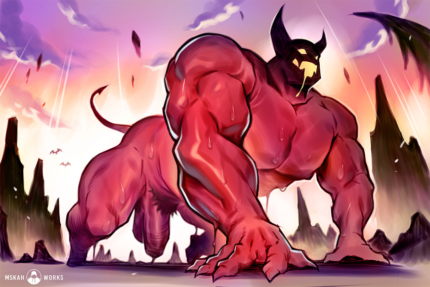 abs balls bara biceps big_balls big_penis demon demon_horns devil devil_horns devil_mask_(mskah) lucha_del_diablo male male_nipples male_only mskah muscular_male nipples nude pecs penis red_body red_skin