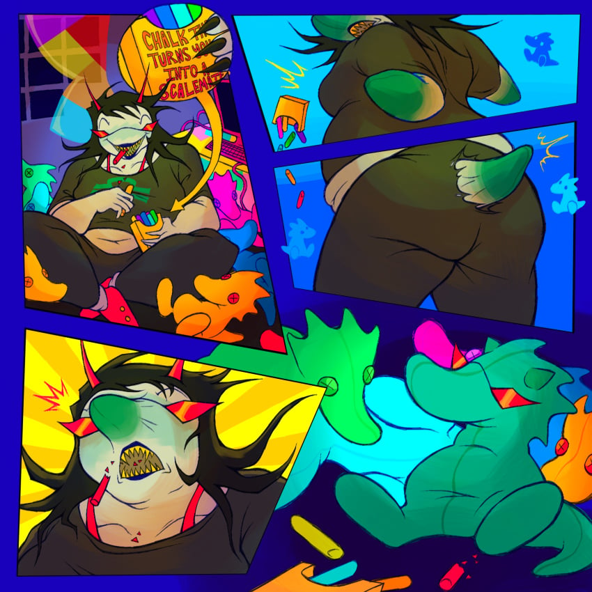 comic dykeotomize grey_skin homestuck horns inanimate_transformation plushie_transformation red_glasses scalemate terezi_pyrope transformation transformation_sequence yellow_teeth