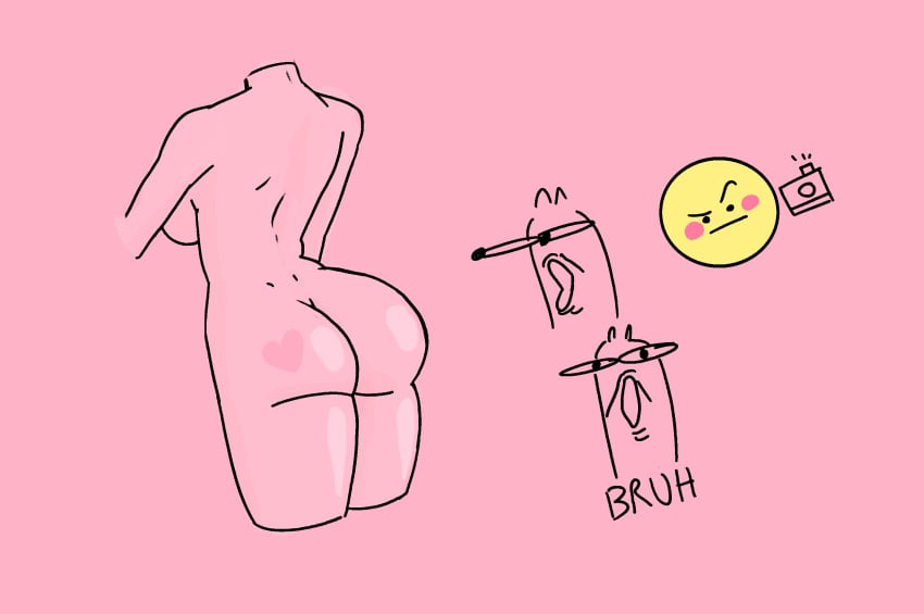 anatomically_correct ass body_writing domnirch emoji female humor meme pink_background