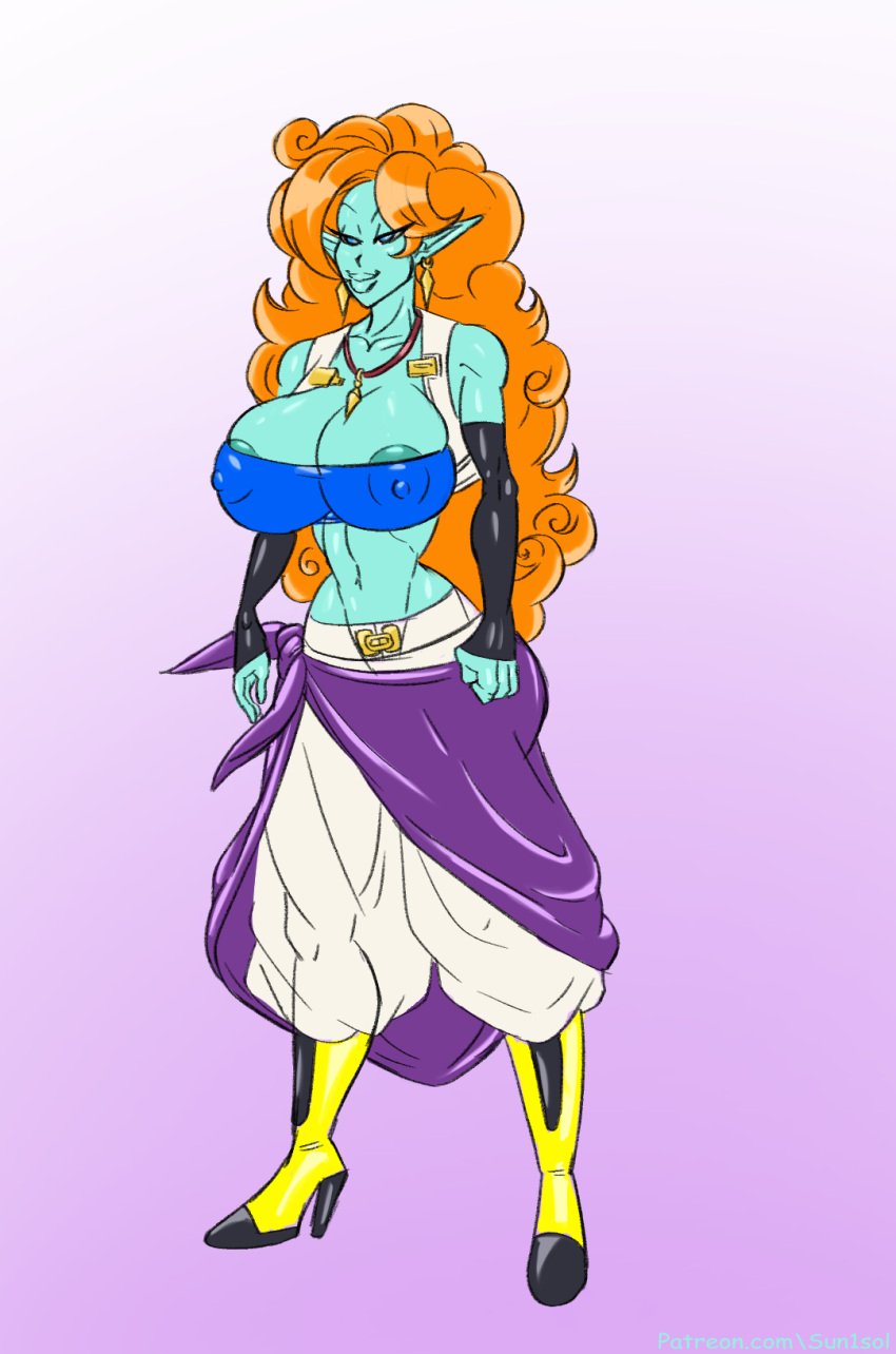 ass big_ass big_breasts big_butt blue_eyes boots breasts dragon_ball dragon_ball_z earrings high_heel_boots high_heels orange_hair sun1sol zangya