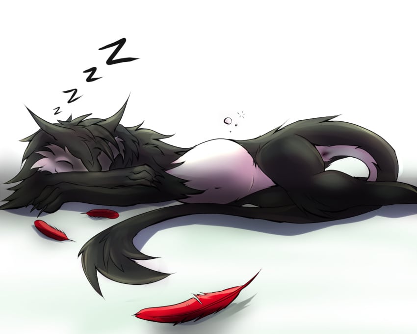 ambiguous_gender anthro anus belly claws closed_eyes cute feral kanex lying on_side sergal sleeping vore