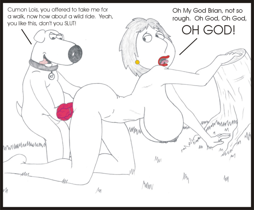 all_fours bent_over brian_griffin canine dog doggy_style family_guy female from_behind human interspecies lois_griffin male monochrome nipples sbb straight zoophilia