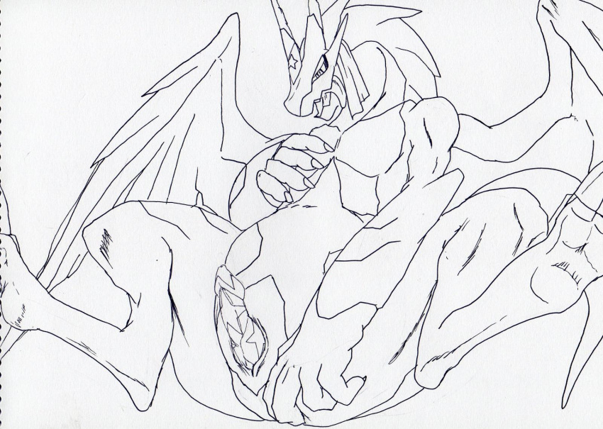 alien dragon dragon_keroro feral feral_dragon fingering hindlegs hindpaw keroro keroro_gunsou male_dragon panting paws penis presenting spreading