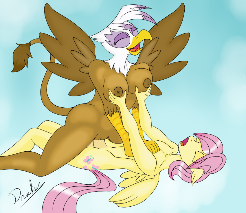 2013 avian big_breasts breast_grab breasts butterscotch_(mlp) closed_eyes cowgirl_position cutie_mark drakxs equine erection feathers female fluttershy_(mlp) friendship_is_magic gilda_(mlp) gryphon hair horse horsecock long_hair male my_little_pony nipples open_mouth pegasus penetration penis pink_hair pony rule_63 straight straight_hair tail_tuft tongue vaginal_penetration wing_boner wings yellow_fur