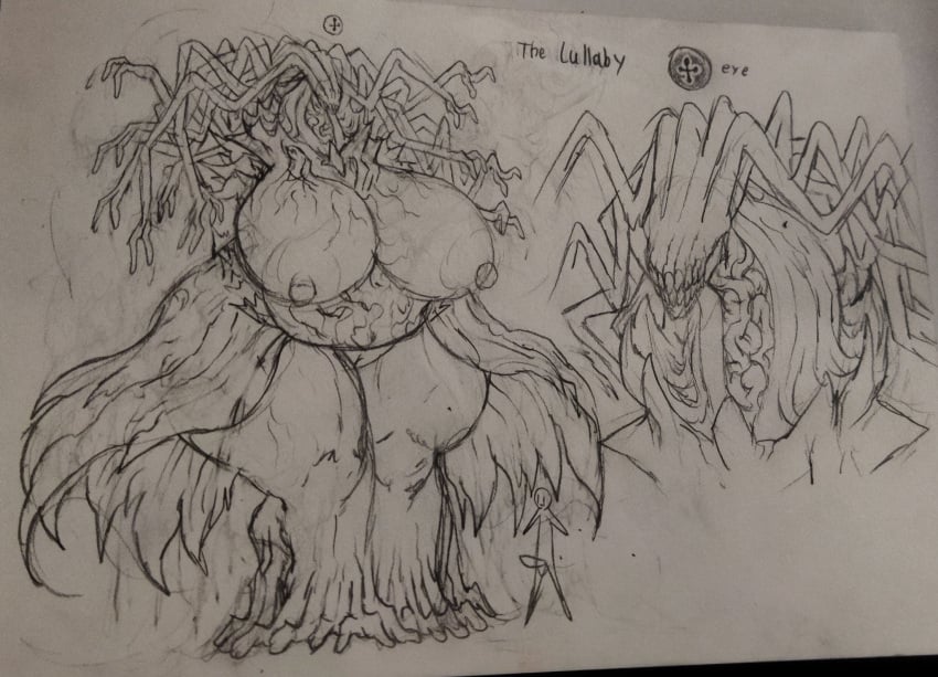 concept_art drawing eldritch_abomination fangs floating_eye gigantic_breasts multi_arm multi_leg muzzle nipples overweight overweight_female the_lullaby_(zeblackballd) thick_neck thick_thighs unusual_anatomy wide_hips ze_blackball.d zeblackballd_(artist)