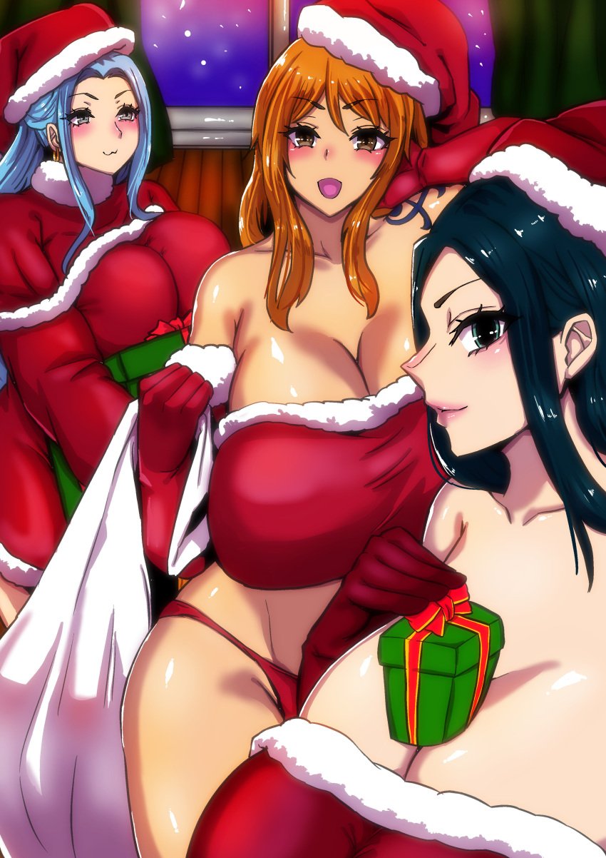 christmas_outfit female female_only haruki6688 nami nami_(one_piece) nefertari_vivi nico_robin one_piece