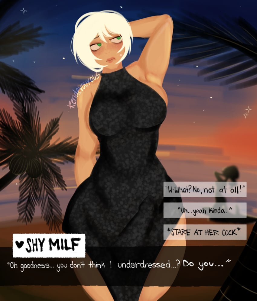 beach futanari milf shy tan_body video_games visual_novel white_hair