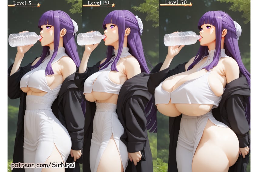 1girls_ass ai_generated alternate_breast_size anime ass_bigger_than_head ass_cleavage ass_expansion big_ass big_breasts blush breast_expansion breasts breasts_bigger_than_head bursting_breasts depth_of_field female female_only fern_(sousou_no_frieren) highres hourglass_expansion hourglass_figure huge_ass huge_breasts nude pony_diffusion_xl sirnrei solo sousou_no_frieren sunlight taut_clothes violet_eyes, violet_hair