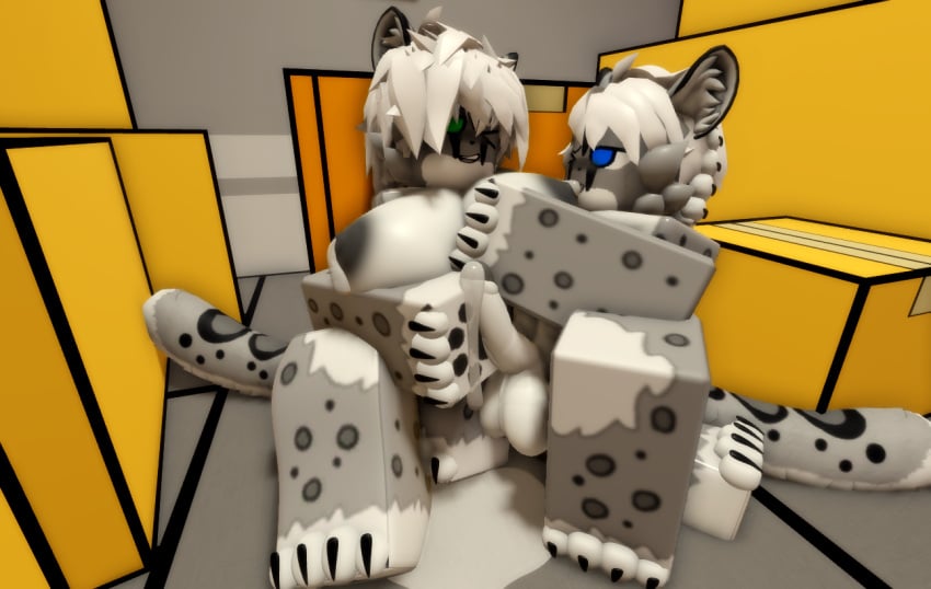 1boy 1girls 3d anthro balls breastfeeding breasts changed_(video_game) cock colin_(changed) cum cum_leaking female furry grey_nipples handjob lactating looking_at_another looking_pleasured male ravenuwu roblox robloxian self_upload snow_leopard snow_leopard_(changed) tagme