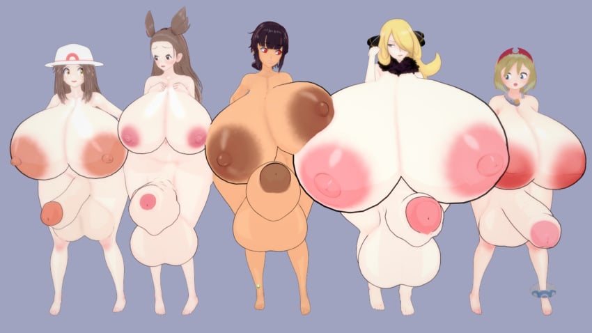 5futas big_breasts big_penis breasts cynthia_(pokemon) huge_breasts huge_cock hyper_breasts hyper_penis irida_(pokemon) jasmine_(pokemon) justincasepi leaf_(pokemon) nintendo penis pokemon zinnia_(pokemon)