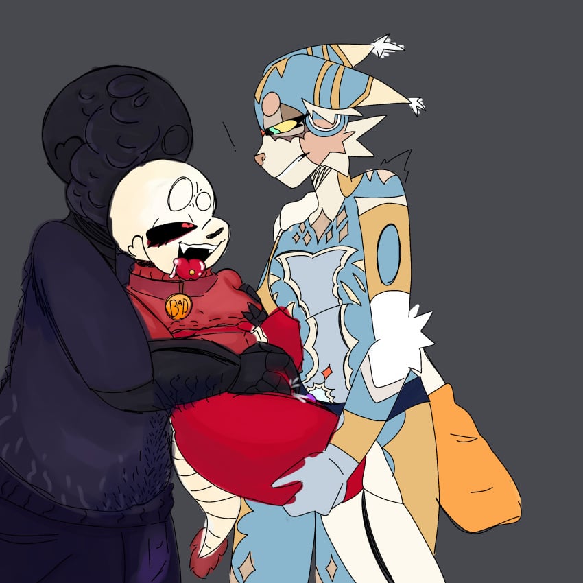 1boy 2girls collar dreamtale female female_sans furry hairy lifted_top male nightmare_sans pegging sans sans_au sanscest self_insert shorts socks underfell