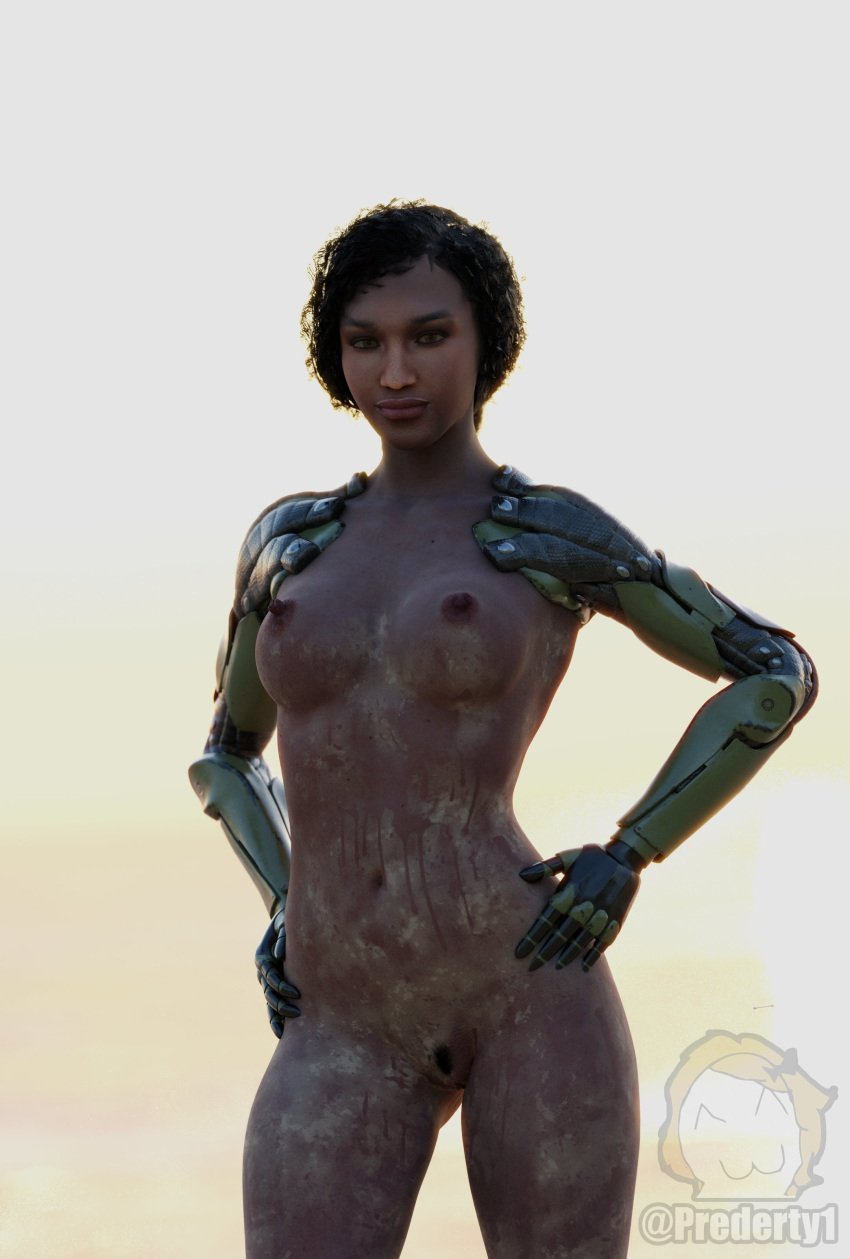 1girls 3d 3d_(artwork) black_hair breasts curly_hair dark-skinned_female dark_skin female female_only hand_on_hip jacqui_briggs mortal_kombat mortal_kombat_11 nipples nude prederty pubic_hair pussy solo solo_female