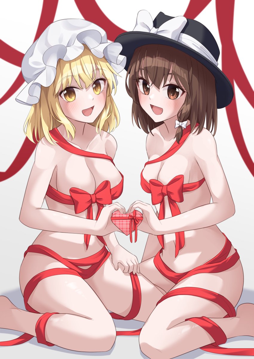 2girls blonde_hair breasts brown_eyes brown_hair female maribel_hearn ramie_(ramie541) renko_usami touhou yellow_eyes