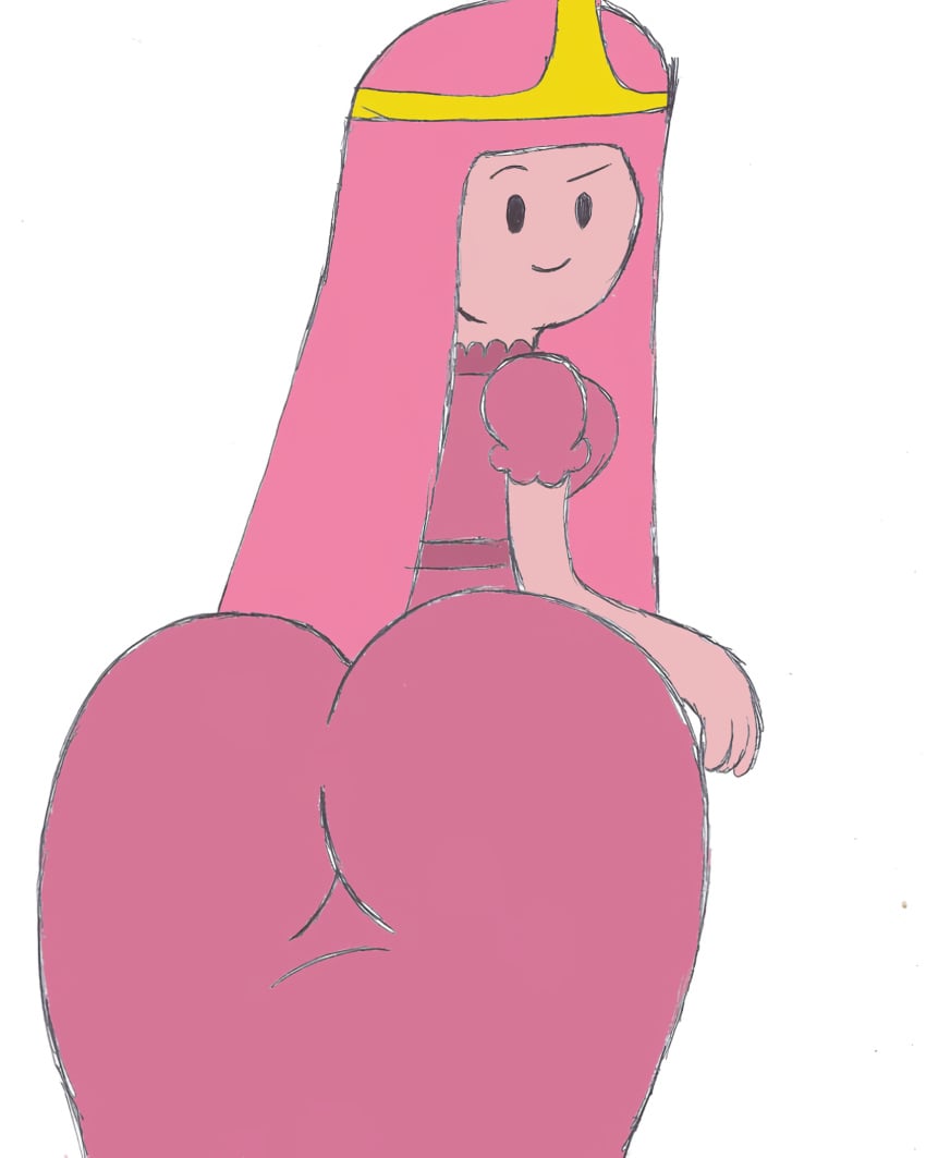 1girls adventure_time ass ass_focus big_ass bubble_butt deviantbuu_427 female female_only grin huge_ass long_hair looking_at_viewer looking_back pink_body pink_hair princess_bubblegum rear_view smile smug smug_grin solo solo_female thick_thighs