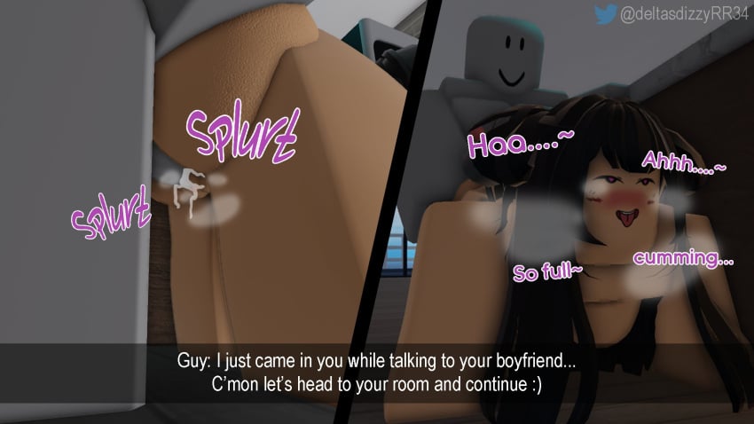 1boy 3d big_breasts blush cheating cheating_girlfriend cum cum_in_pussy cum_inside deltasdizzy english_dialogue female muscles netorare ntr penetration penis roblox robloxian six_pack tagme text tongue_out