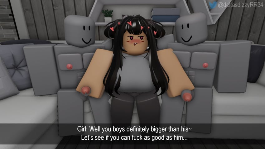 2boys 3d big_breasts biting_lip cheating cheating_girlfriend clothed deltasdizzy english_dialogue female heart-shaped_pupils muscles netorare ntr penis roblox robloxian six_pack tagme