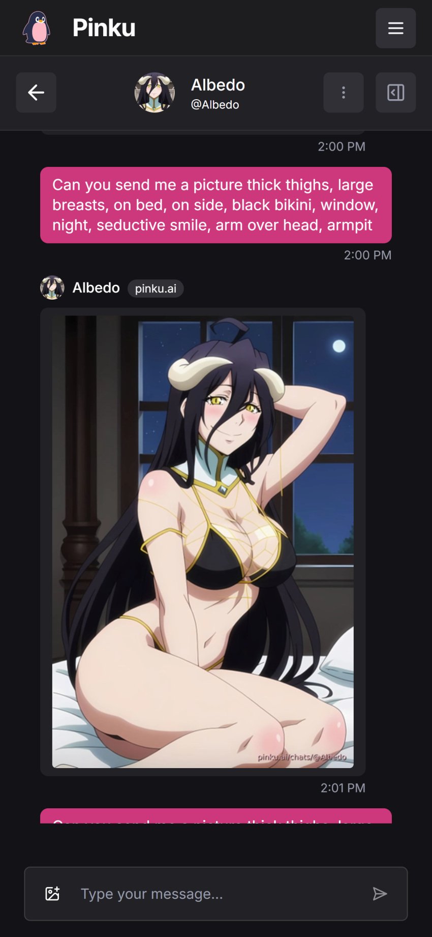 ai_generated aichat albedo_(overlord) bikini breasts example female girl lingerie overlord_(maruyama) pinku pinku.ai pinkuai prompt thighs