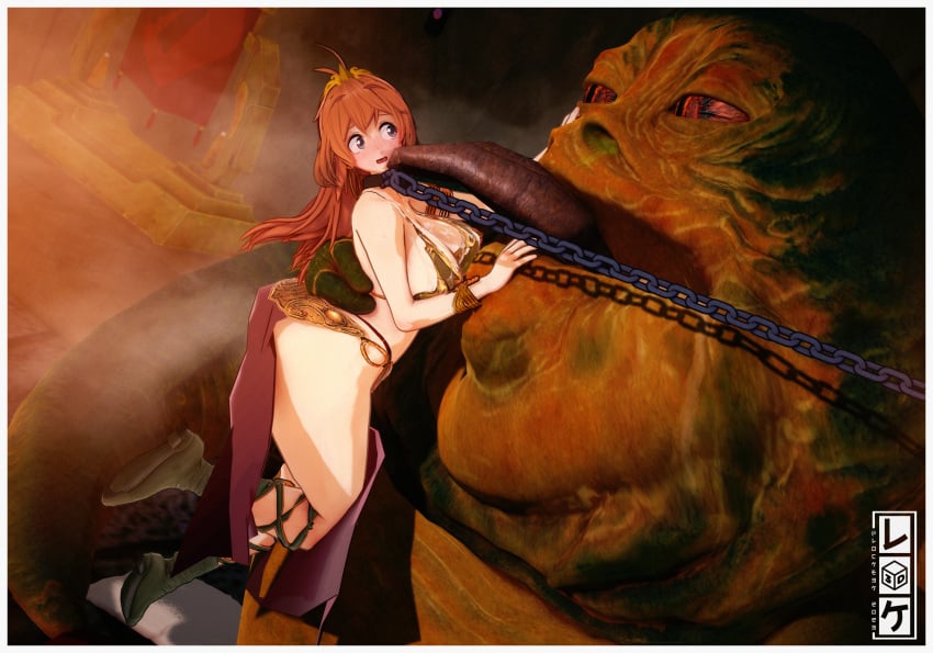 female jabba_the_hutt licking slave_leia_(cosplay) slavegirl tagme tongue