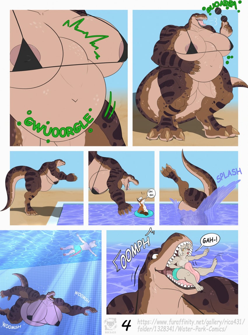 bikini bikini_bottom bikini_top breasts_bigger_than_head burping furry huge_breasts huge_thighs rica431 scalie t-rex tagme vore vore_belly vore_comic water_park wreaking_havoc yiff