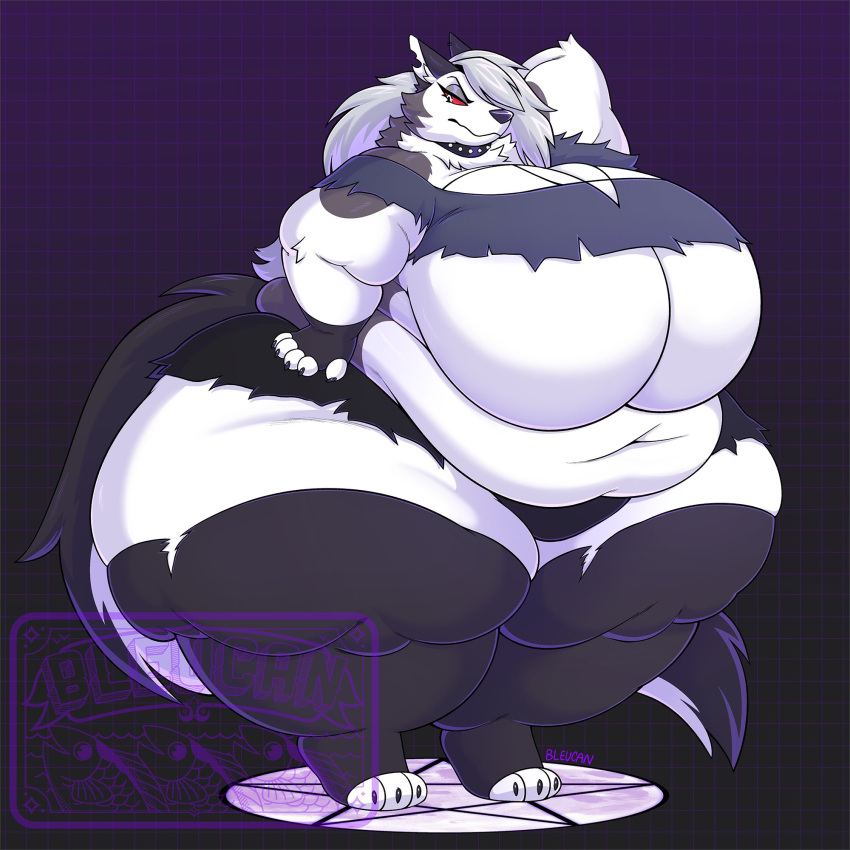 bbw big_breasts breasts chubby cleavage female furry hellhound helluva_boss huge_breasts loona_(helluva_boss) morbidly_obese morbidly_obese_female overweight savorypastry tagme thick_thighs wide_hips