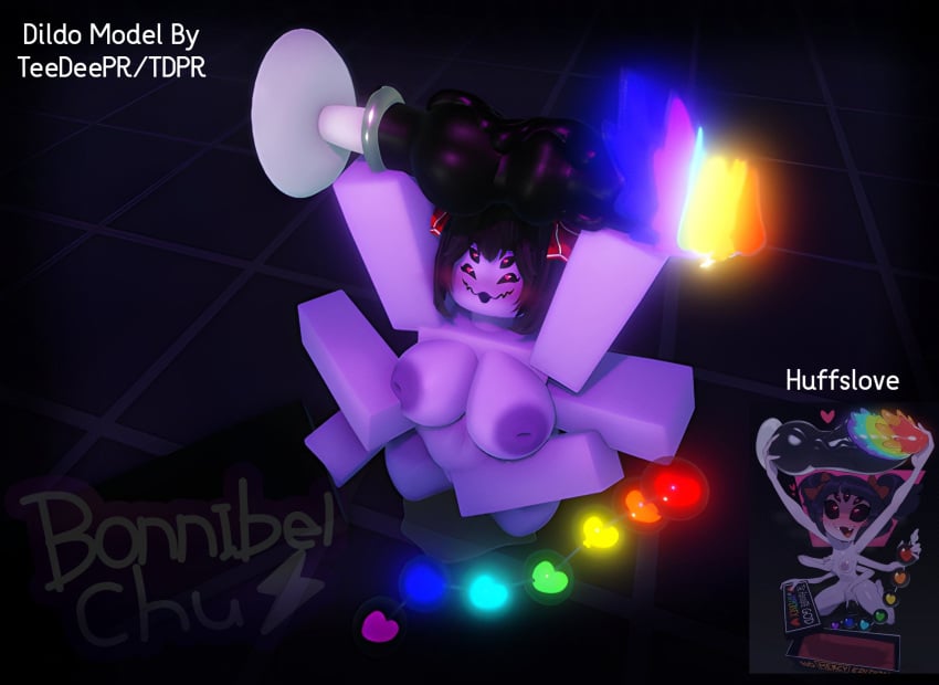 1girls 3d 3d_(artwork) anal_beads areolae barefoot big_breasts bonnibelchu breasts completely_nude completely_nude_female dildo female female_only full_body holding_anal_beads holding_dildo humanoid muffet naked naked_female nipples nude nude_female purple_skin roblox robloxian smile solo solo_female standing undertale undertale_(series)