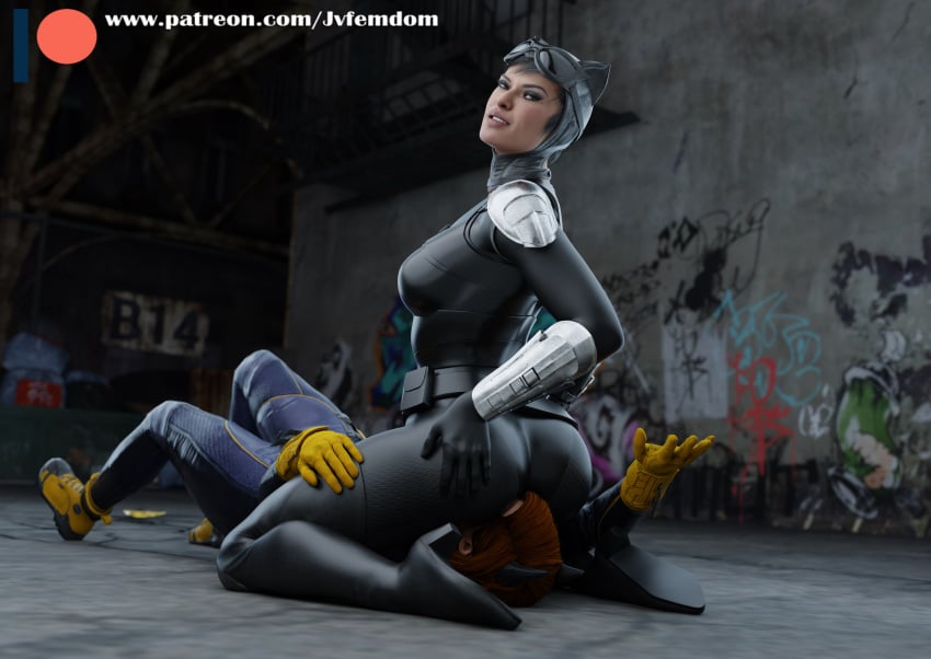 2girls 3d 3d_(artwork) absurd_res arrogant barbara_gordon batgirl batgirl_(gotham_knights) batman_(series) beaten between_legs between_thighs blender brown_hair catfight catsuit catwoman catwoman_(injustice) choking crush crushing dc dc_comics defeated dominant dominant_female domination dominatrix facesitting facesitting_through_clothes female female/female female_domination female_on_female female_only femdom fight fingerless_gloves girl_on_girl girls girls_only gotham_knights helpless highres humiliated humiliating humiliation injustice_2 jpeg jvfemdom leg_lock leglock legs looking_pleasured mask masked masked_female multiple_girls only_female pinned pinned_down pose red_hair round_ass round_butt sadism sadistic sadistic_girl scissorhold selina_kyle short_hair sitting sitting_on_another sitting_on_face sitting_on_person smile smirk smug smug_face smug_grin submission submission_hold submissive thick_ass thick_thighs thigh_boots thighs utter_domination voluptuous voluptuous_female wrestling yellow_boots yuri