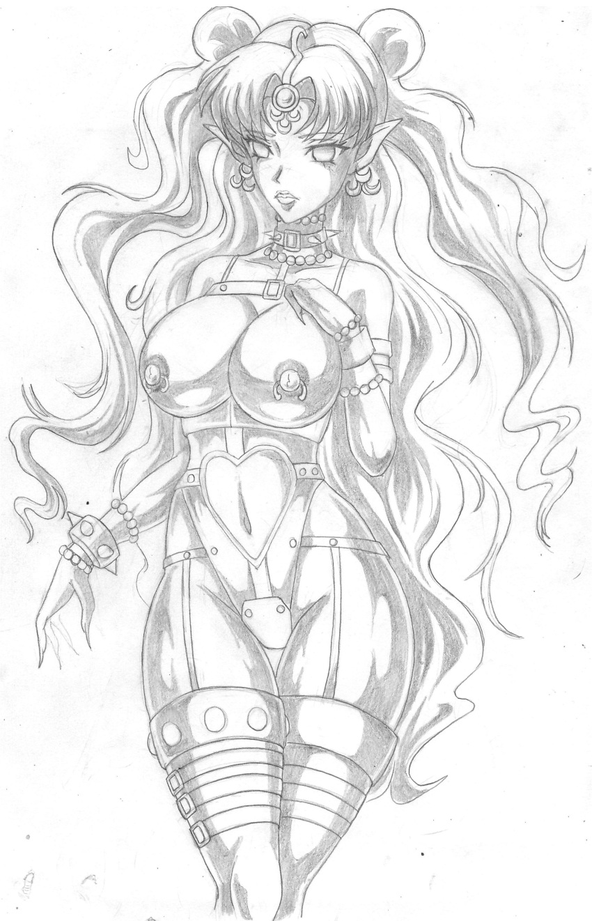 artist_request bishoujo_senshi_sailor_moon bondage dead_moon large large_breasts nipple_piercing nipples partially_naked partially_naked_female queen queen_nehellenia villain villainess