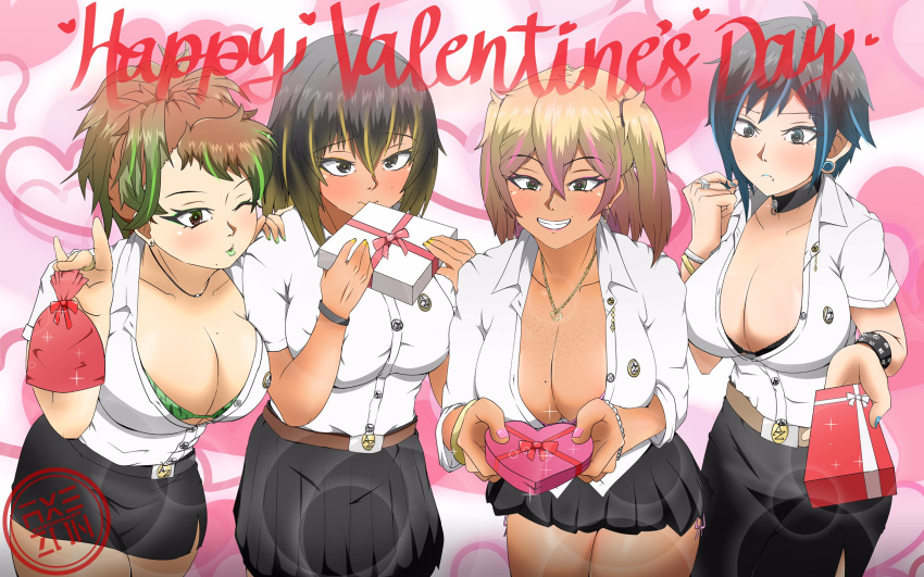 4girls axezon big_breasts cleavage female female_only g_(axezon) gyaru hi_res kaya_(axezon) large_breasts original pinky_(axezon) teenager valentine's_day yel_(axezon)