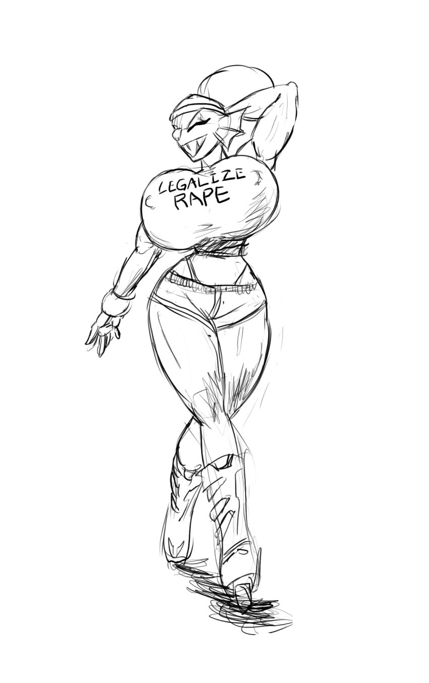 1girls 2d asking_for_it big_breasts degradation_text female female_only huge_breasts humanoid imminent_rape monster_girl putricia roller_skates rollerblades sharp_teeth short_shorts sketch solo t-shirt text_on_clothing text_on_topwear undertale undertale_(series) undyne