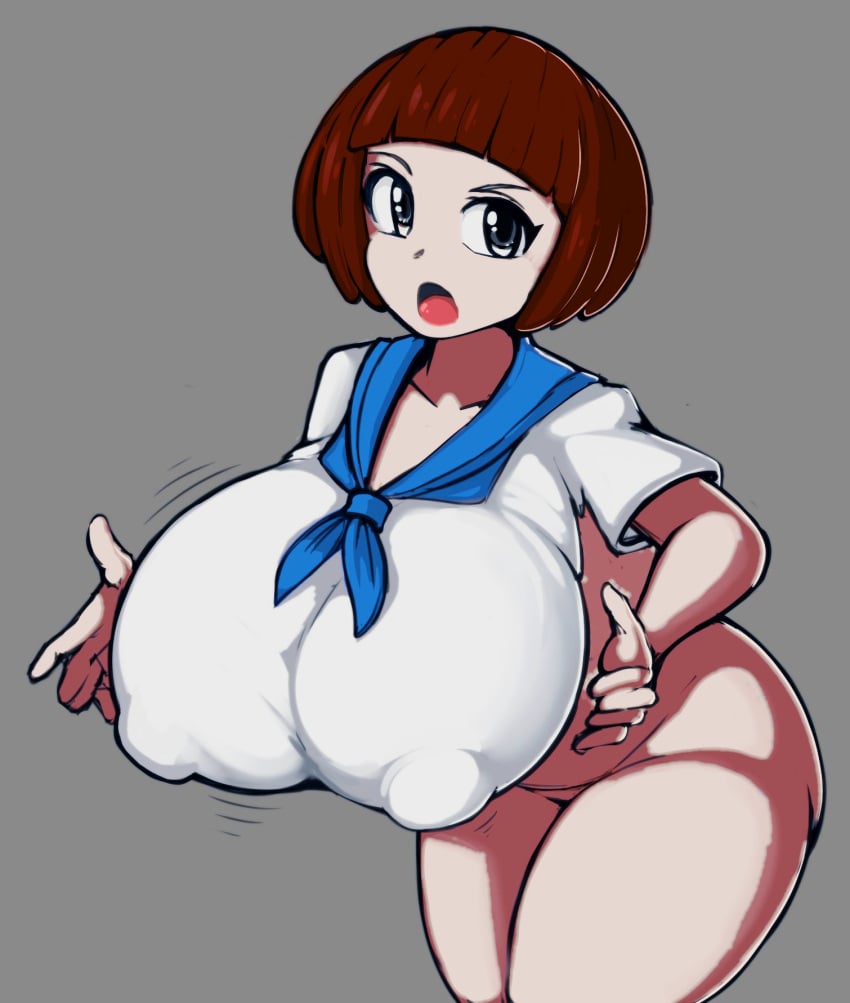 1girls ajaycolor ass big_ass big_breasts bob_cut bottomless breasts breasts_bigger_than_head clothed color color_edit colored colored_hair colored_inner_hair colored_sketch colored_skin edit female_only huge_ass huge_breasts kill_la_kill kittenboogers large_ass large_breasts looking_at_viewer mankanshoku_mako massive_breasts monochrome monochrome_background nipples_visible_through_clothing no_panties school_uniform seifuku simple_background tagme thick_thighs wide_hips