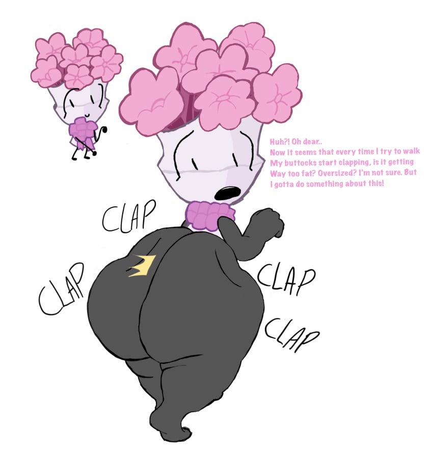 animate_inanimate animatic_battle ass big_ass bouquet_(animatic_battle) butt cheesetomato clap english english_text female object_shows onomatopoeia reference_image reupload tagme white_background