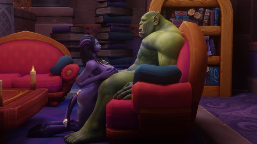 1boy 1girls 3d ass big_ass big_breasts blizzard_entertainment dark_hair dark_nipples draenei green_skin hands_on_breasts horde_domination horns interracial interracial_sex interspecies interspecies_sex keshina morilymory oc on_couch orc orc_(warcraft) orc_male orced original_character penis_between_breasts purple_skin side_view sideboob thick_thighs titjob warcraft world_of_warcraft