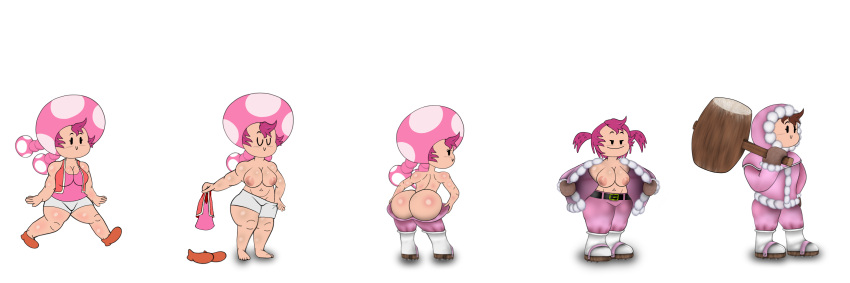 1girls ass breasts clothing crossover fappencheese female female_only full_body ice_climber mario_(series) mob_face nana_(ice_climber) simple_background solo standing super_smash_bros. toadette toadette_(purple_yoshi_draws) white_background