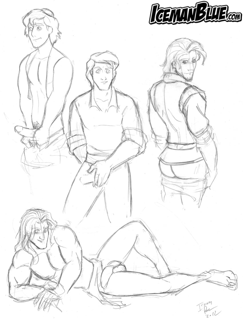 aladdin aladdin_(1992_disney_film) ass crossover disney flynn_rider gay icemanblue male male_only monochrome mooning prince_eric sketch tagme tangled tarzan_(1999_film) tarzan_(character) the_little_mermaid yaoi