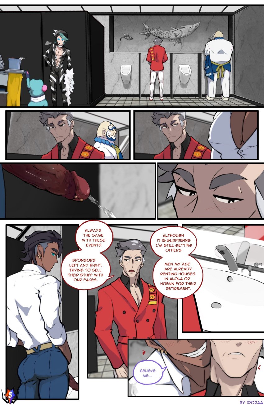bathroom big_penis cock_piercing comic comic_page daddy dark-skinned_male dick_piercing dilf english_text flirting gay gdilf idoraad kabu_(pokemon) lilprincyvi male penis penis_piercing piercing pokemon raihan_(pokemon) tagme urinal