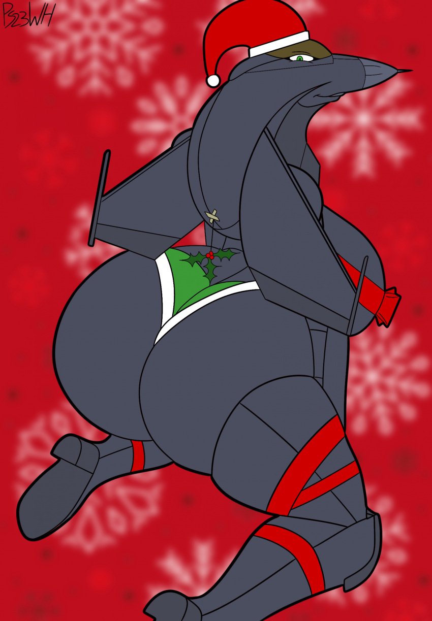 1girls aeromorph aircraft animate_inanimate anthrofied big_breasts breasts female gift_wrapped living_aircraft living_machine looking_back on_knees protoskip red_background simple_background solo wrapped