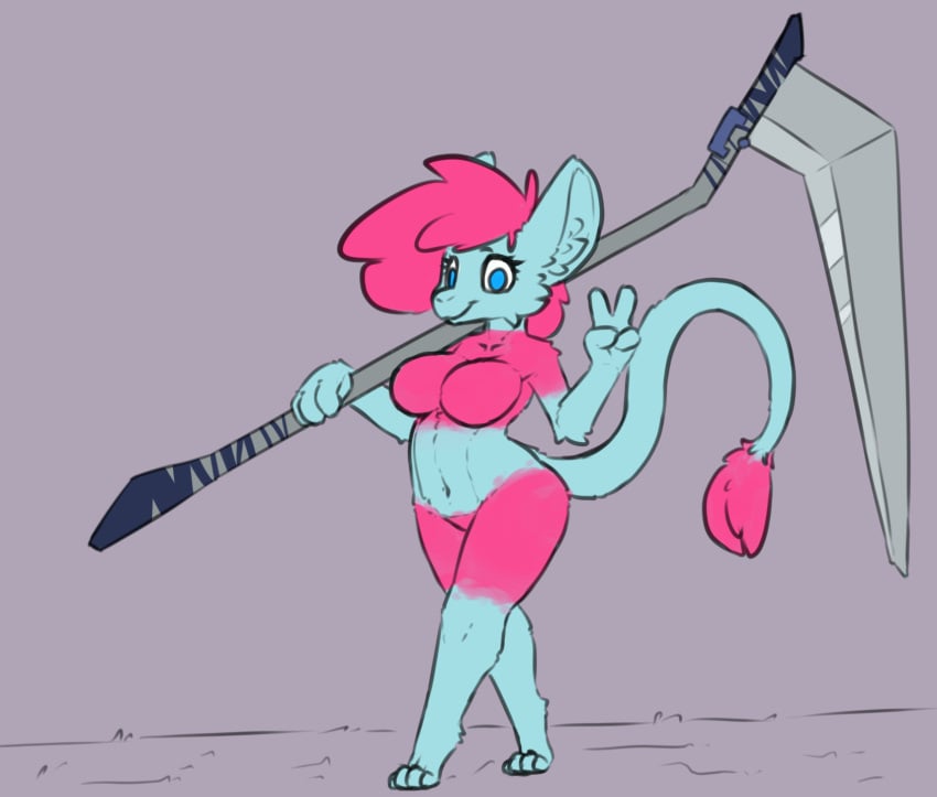 anthro breasts female hi_res kyenna_(sarekarandesian) mammal melee_weapon polearm rodent sarek_aran_desian scythe weapon