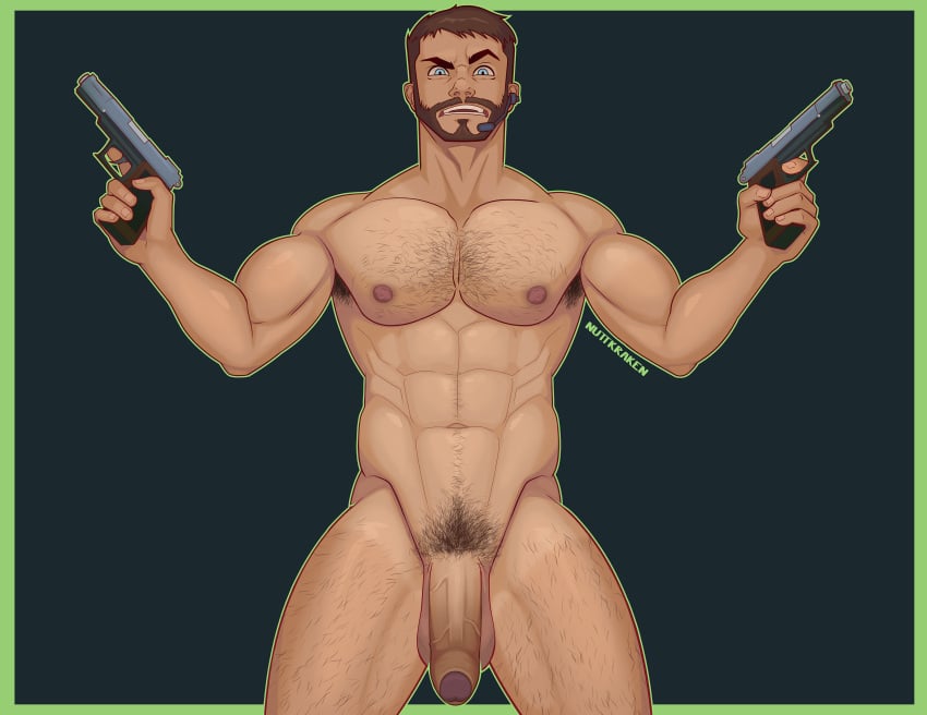 1boy abs armpit_hair balls bara beard biceps big_balls big_penis capcom chris_redfield daddy flaccid hairy_chest male male_nipples male_only male_pubic_hair manly mature_male muscular_male nipples nude nuttkraken pecs penis resident_evil solo solo_male